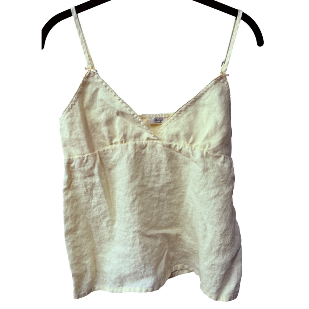 Brandy Melville J Galt Womens Linen Cami Top Yellow Tie Back Size S Cottagecore